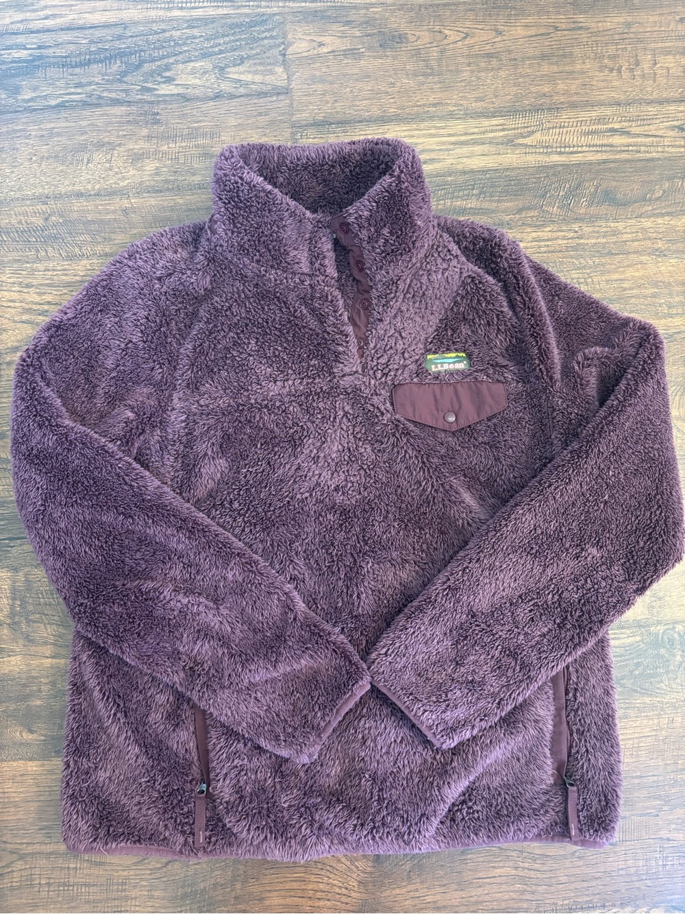 L.L. Bean Pullover Sweatshirt High Pile Fleece Women’s Sz M Purple Plum 1/4 Snap